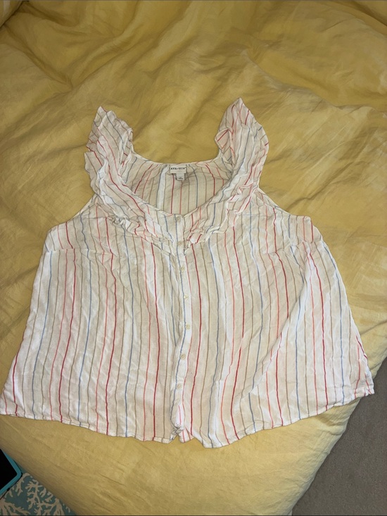 Ava & Viv Tops - White flowy tank with Red, Blue & Tan Stripes